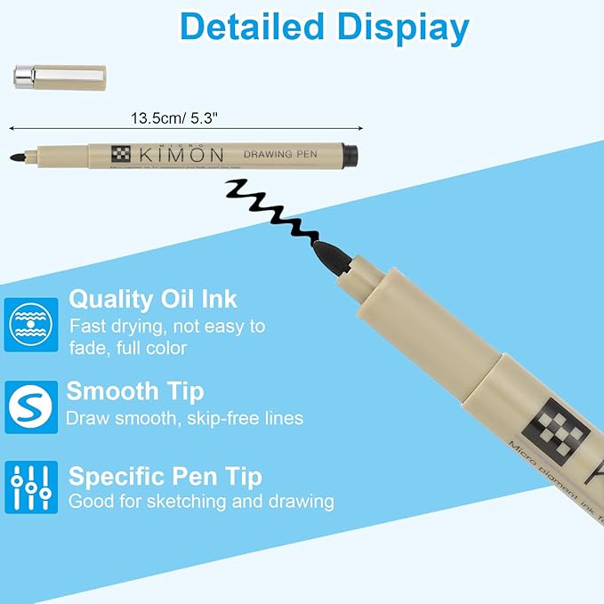 PATIKIL Micro Pen Fineliner Pens, 8Pcs 1mm Medium Point Drawing Pens Waterproof for Archival Artist Calligraphy Illustration Journaling Sketch, Black