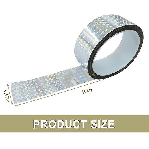 1.37 Inch Self-Adhesive Holographic Reflective Tape, Glitter Duct Tape Prism Tape for Keep Birds Away, DIY Art, Daily Use, Craft Project, Home Decoration, Holiday Packing(Silver,55Yard)