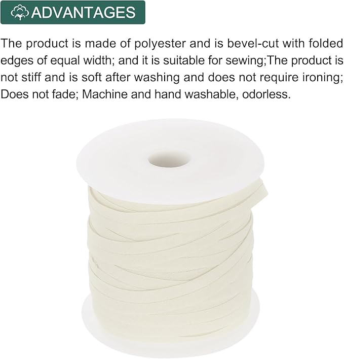 MECCANIXITY 1/2 Inch Single Fold Bias Tape Polyester Continuous Bulk Bias Tape for Sewing,Seaming Quilting Hemming Binding Crafts (Beige 50 Yards)
