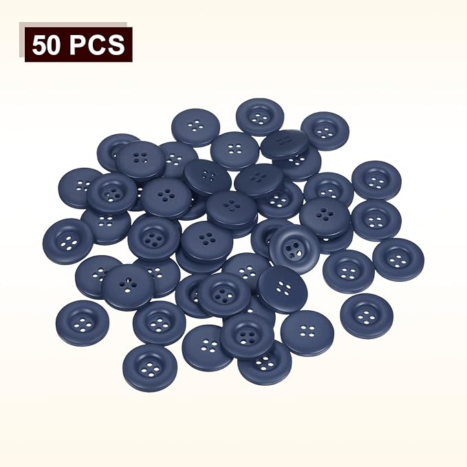 HARFINGTON 50pcs Sewing Button 23mm (7/8 Inch) 4 Holes Resin Thickened Round Crafting Replacement Buttons for Clothing DIY Crafts Decoration, Dark Blue