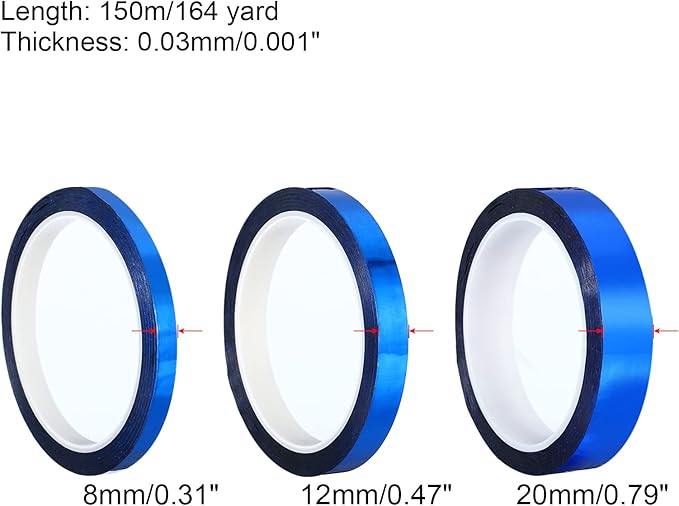 PATIKIL Metalized Tape 0.3/0.5/0.8 Inch x 55 Yards, 3 Roll Mirror Metallic Masking Foil Sticker Self Adhesive for Detailing Accent Wall Graphic Arts, Blue