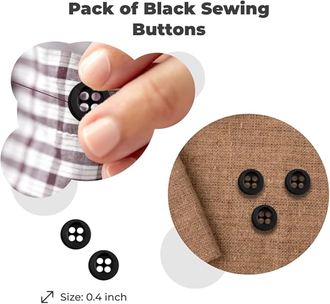100 Pcs Black Sewing Buttons 4 Hole Round Buttons 0.4 inch 16L Plastic 10mm Black Replacement Bulk Ideal for Clothes Pants Blouse Shirt Dress Skirt Shorts Decorative DIY Arts Crafts