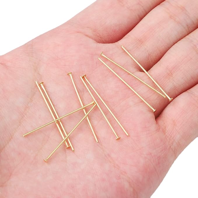 14K Gold Plated Flat Head Pins Non Tarnish 30mm 200pcs for Jewelry Making Findings