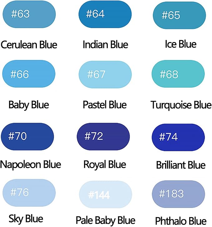 12Pcs Alcohol Markers Pure Color Series,Dual Tip Art Solid Color Markers Set for Adults Beginner Drawing Sketching (Blue)