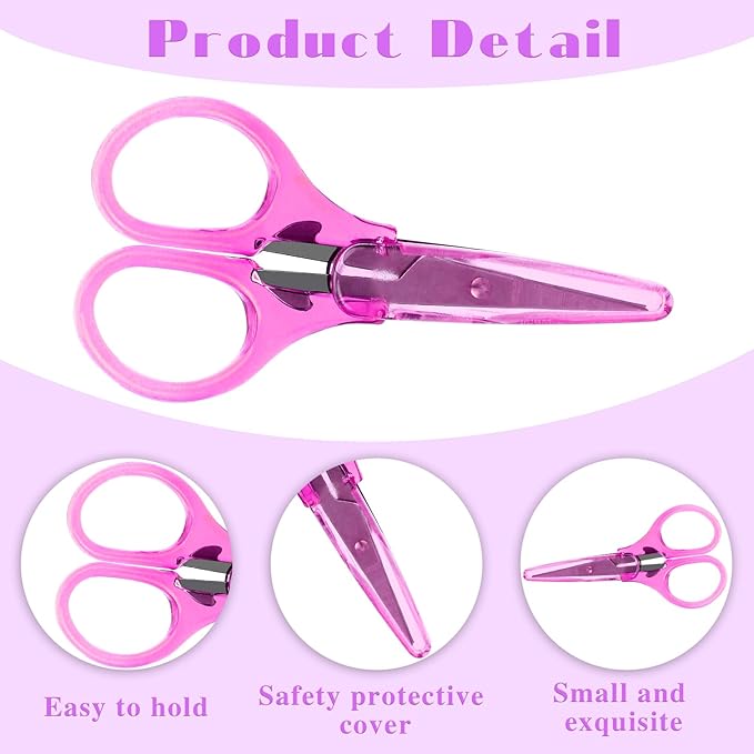 2Pcs Small Scissors - All Purpose Craft Scissors with Protective Cover, Precision Straight Fine Tips for Paper Cutting, Scrapbooking