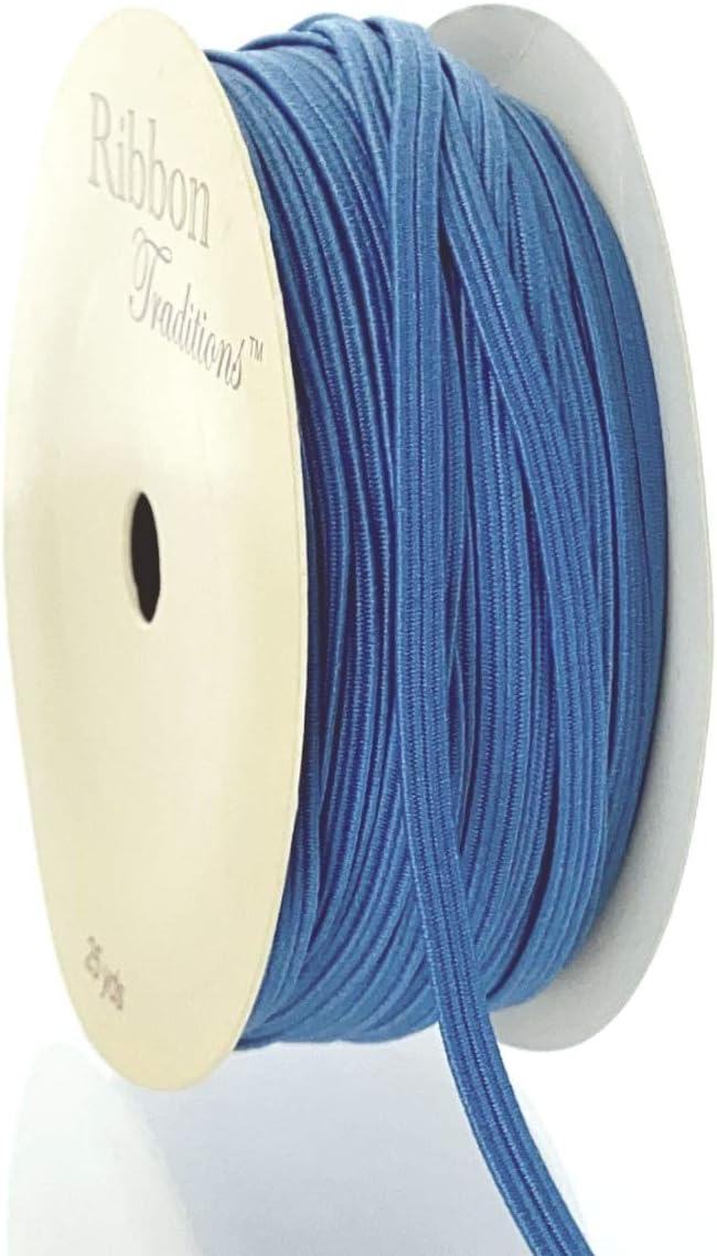 1/8" Width Skinny Elastic Band - Braided Cord - Antique Blue 25 Yards - USA Warehouse