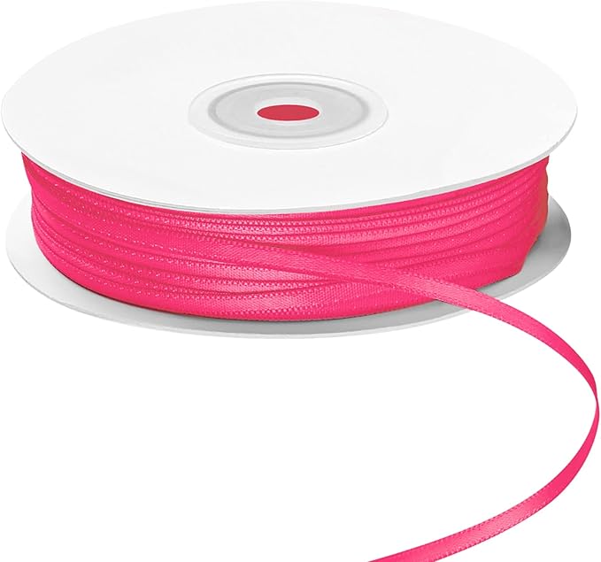 LIUYAXI Hot Pink Double Faced Satin Ribbon, 1/8" X Continuous 100 Yards, Thin Ribbons Perfect for Gift Wrapping Wedding Invitation Card Hair Bows Tag Floral Arrangement DIY Craft