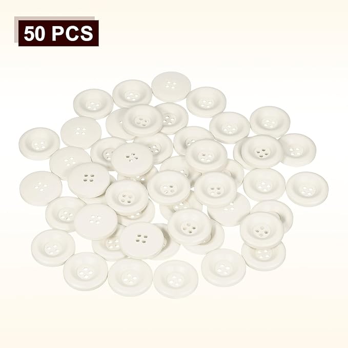 HARFINGTON 50pcs Sewing Button 28mm (1-1/8 Inch) 4 Holes Resin Thickened Round Crafting Replacement Buttons for Clothing DIY Crafts Decoration, White