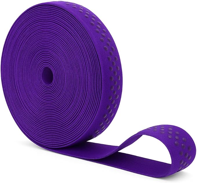 Mandala Crafts 1 Inch Elastic Silicone Gripper Tape for Clothing - 10 Yds Dotted Non Slip Elastic Band for Sewing - Purple Silicone Flat Fabric Stretchy Ribbon Straps
