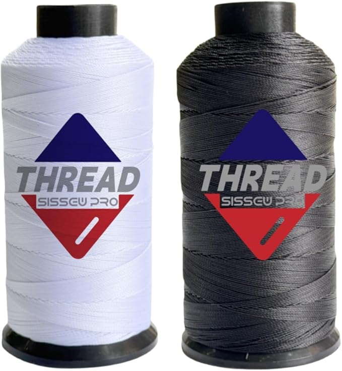 Sissewpro Bonded Nylon Thread 138 Upholstery Thread Heavy Duty for Sewing Machine Strong Black Threads for Leather Crafts Furniture Cusion,Boats Car Cover Seats,Canvas,Tex135, 4oz 750yds (2, BK&WH)
