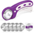45mm Rotary Cutter for Fabric, Fabric Cutters with 5pcs Extra Rotary Blades, Roller Cutter Set for Sewing, Quilting, Leather & Craft Projects (Purple)