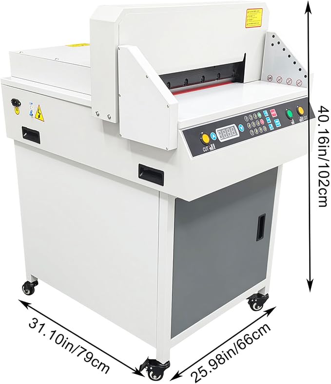 Commercial Electric Paper Cutter Guillotine 45cm Cutting Width NC Control Movable Paper Trimmer with LCD Display Storage Cabinet Two-Hand Safety Operation 110V for Books Pictures Files