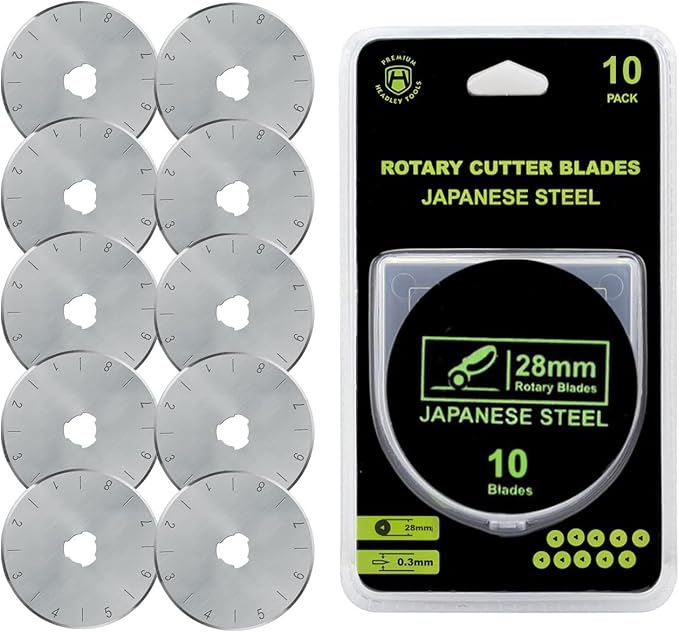 HEADLEY TOOLS 28mm Rotary Cutter Blades 10 Pack Fits Olfa, Fiskars, Replacement Rotary Blade for Arts Crafts Quilting Scrapbooking Sewing, Sharp and Durable