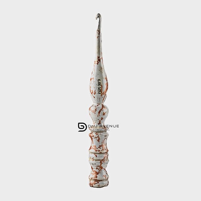 Wooden Crochet Hook – 6mm White & Brown Smooth Handmade Bamboo Hook for Yarn, Ergonomic Lightweight Crochet Tool for Beginners & Experts
