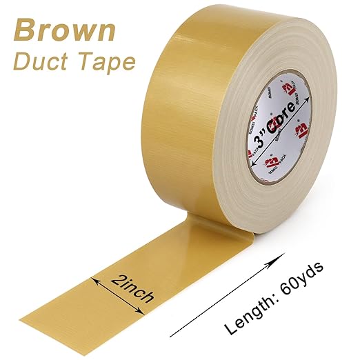 BOMEI PACK Tan Brown Duct Tape,2 Inch x 60 Yards,9Mil Thick Heavy Duty Light Brown Duct Tape,Waterproof and Tear by Hand,Industrial Grade,Residue Free,Flexible and All Weather-Value for Repair