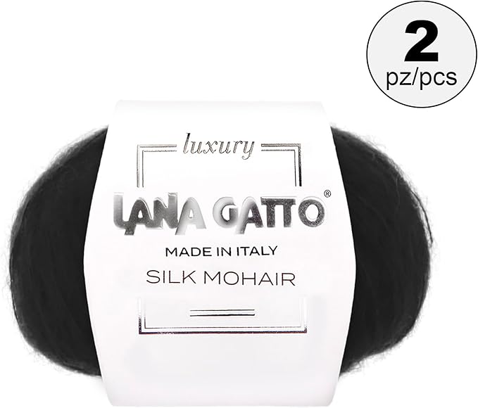 Silk Mohair Luxury Yarns, Premium and Soft Blend for Knitting, Made in Italy (Black - 6037, 2)