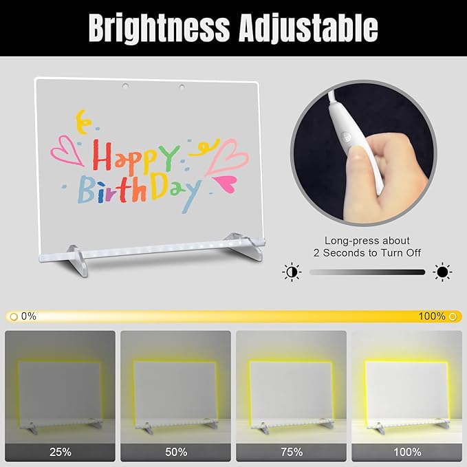 Led Drawing Board for Kids, LED Note Board with Colors,Doodle Glow Drawing Boards, 13.7"X10" 6 Modes & 8 Colors, Light Up Drawing Pad with Battery Box for Home/Office/Decor
