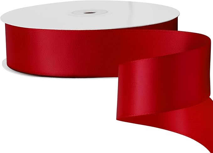 LIUYAXI Red Double Faced Satin Ribbon, 1" X Continuous 50 Yards, Ribbons Perfect for Gift Wrapping Wedding Bouquet Decor DIY Craft Bow Making & Other Projects