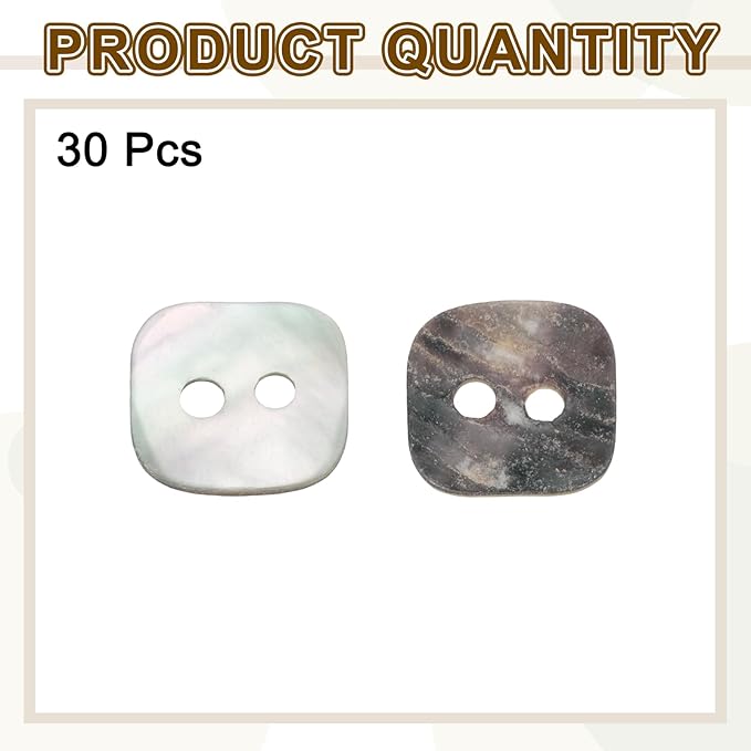 HARFINGTON 30pcs Pearl Shell Buttons 0.6" (15mm) 2 Hole Square Shell Sewing Button Natural for Cloth Craft Shirt DIY