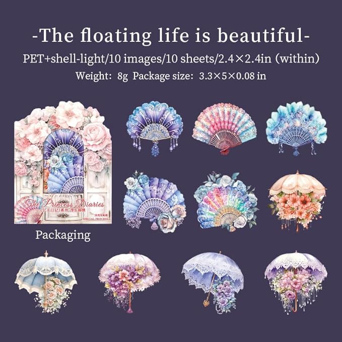 MAFELOE Scrapbook Stickers of 10 Pieces, PET Aesthetic Deco Stickers Journaling Supplies for Junk Bullet Bottles Laptop- Princess Diaries Series-E