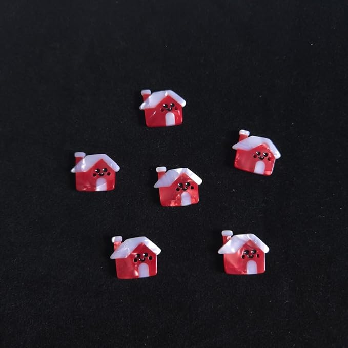 Cute Wooden House Buttons for Crafts,Acetate Button for Clothes,Cute Buttons for Sewing,Button Bulk,Pack of 6