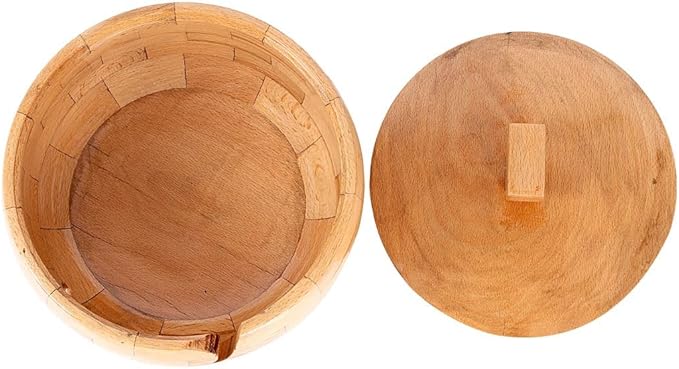 Wooden Large Yarn Bowl with Lid (7.5x4.5) – Yarn Holder with Cover for Crocheting & Knitting – Crochet Bowl with Handle & Hooks – Christmas Gift for Crafters
