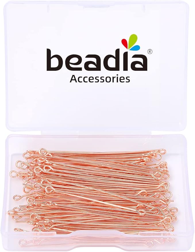 Rose Gold Plated Open Eye Pins Non Tarnish 50mm 100pcs for Jewelry Making Findings