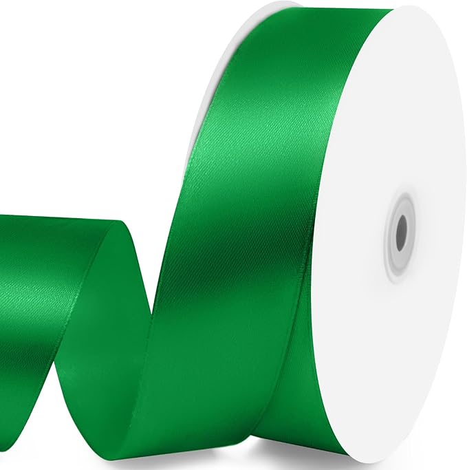 1-1/2" x 100 Yards Satin Ribbon - Wide Silk Green Ribbon with Spool - Ideal for Gift Wrapping, Floral Bouquets, Crafts, Wedding Party Decorations, Christmas and Sewing Projects