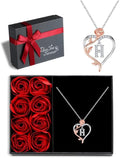 Iefil Christmas Gifts for Women Wife - 925 Sterling Silver Rose Heart Initial Necklace, Anniversary Birthday Gifts for Women, Jewelry Gift for Her Wife Girlfriend Mom Daughter