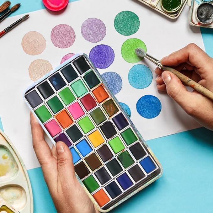 Portable Watercolor Tins Paint Palette with 40Pcs Empty Half Pans and Magnetic Squares, Small Travel Metal Paint Box with Acrylics Painting Art Drawing.Wheat Field