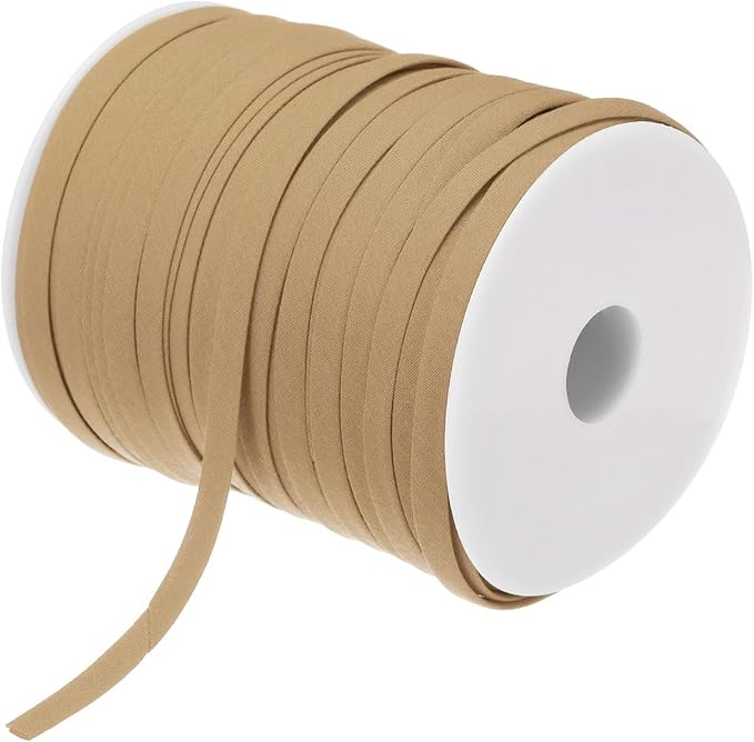 MECCANIXITY 1/4 Inch Double Fold Bias Tape Polyester Continuous Bulk Bias Tape for Sewing, Seaming Quilting Hemming Binding Crafts (Khaki 100 Yards)