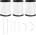 Topus Extra Strong Upholstery Repair Sewing Thread Kit and Heavy Duty Household Hand Needles, Including 7 Styles of Leather Canvas Sewing Needles and 3 Rolls Nylon Thread (70 Yard of Each Roll), White