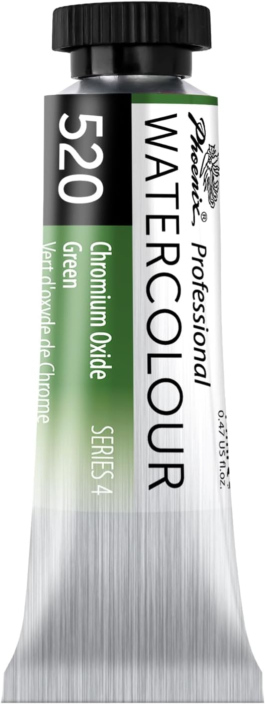 PHOENIX Professional Watercolor Paint Single Tube - 0.47 Fl Oz / 14ml - Chromium Oxide Green