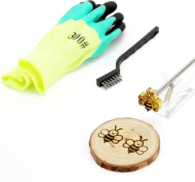 AIMOADO Honeybee Branding Iron Stamp, 1 1/2" Wood Branding Iron Personalized Logo for Meat, Burger, Wood, Hats with Full Set Tools