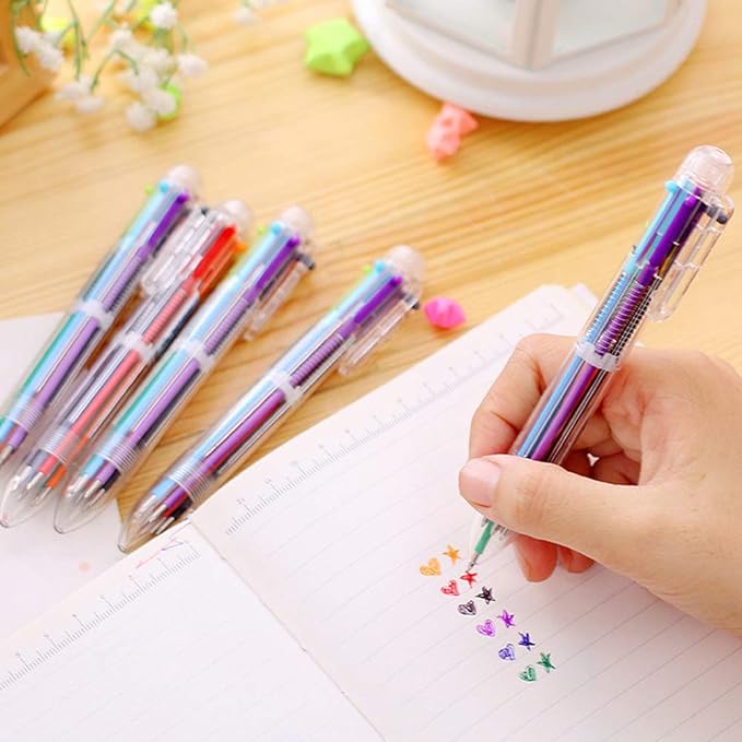 Hutou 4 Pack 0.5mm 6-in-1 Multicolor Ballpoint Pen 6 Colors Retractable Ballpoint Pens Kids Party Favors Pen