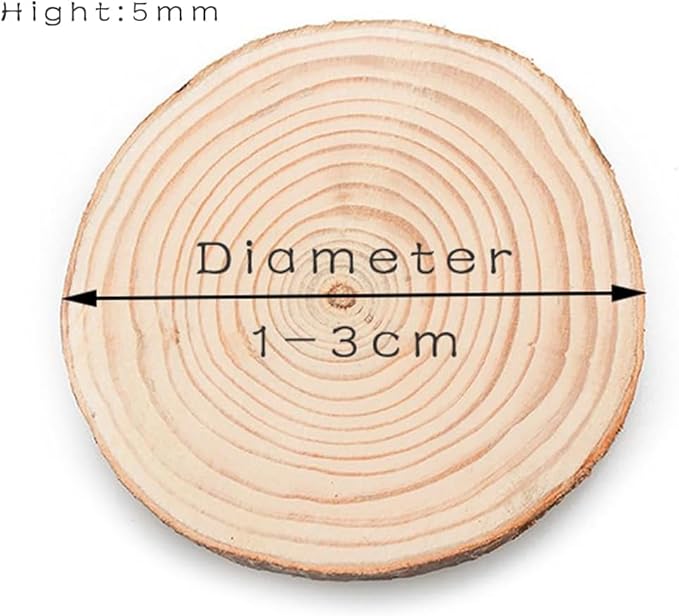 100 Pcs Wood Slices, BetterJonny Round Under 3cm Log Discs Kit with Hole Unfinished Wooden Circles for DIY, Crafts, Wedding, Christmas Decoration