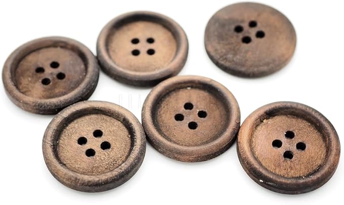 CRAFTMEMORE Wood Buttons 4 Holes Round Wooden Button for Garment Sewing DIY Crafts B08 (21mm, Dk. Brown 12pcs)