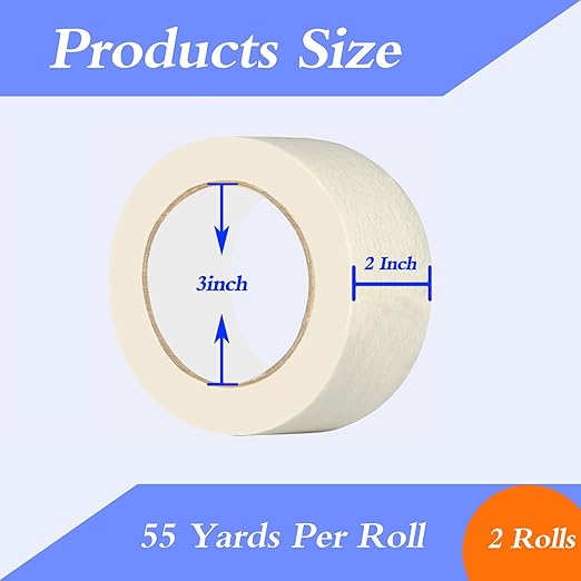 Lazybug studio Masking Tape 2 Inch Wide, 2 Inches x 55 Yards x 2 Rolls, 110 Yards in Total