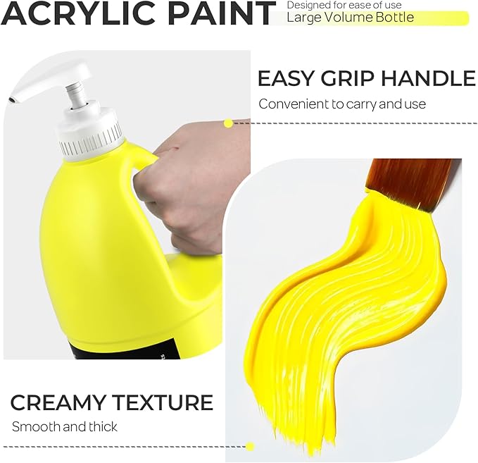 Nicpro Lemon Yellow Large Acrylic Paint Set (69 oz, 2040 ml) Rich Art Painting Supplies Non Toxic for Multi Surface, Canvas, Wood, Leather, Fabric Stone Craft, for Beginner & Artist with Pump