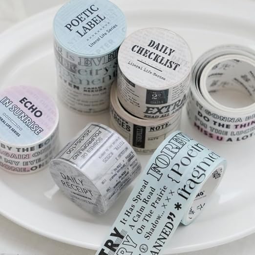 Alideco 6pcs Decorative Adhesive Tapes Vintage Alphabet Washi Tape Great for Bullet Journal Supplies, Arts, Scrapbook, DIY Crafts, Planners (wenzishenghuo)