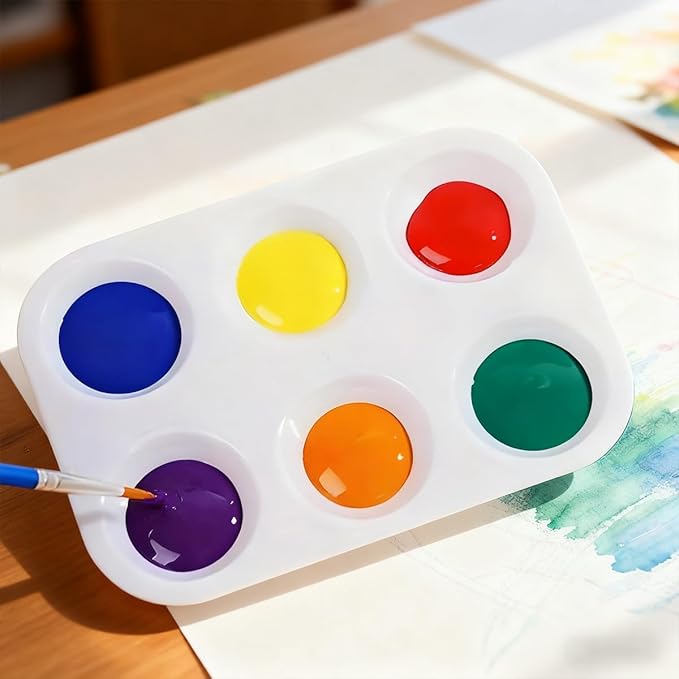 Haploon 150 Pcs White Plastic Art Paint Tray Palettes, 6 Well Rectangular Watercolor Palette Tray, Craft Paint Trays Finger Painting Tray Paint Palettes for DIY Art Painting Watercolor Craft