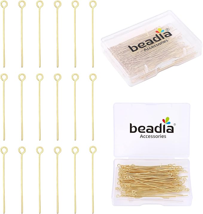 14K Gold Plated Open Eye Pins Non Tarnish 50mm 100pcs for Jewelry Making Findings