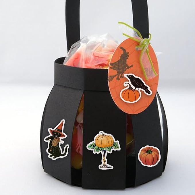 100 Pcs Vintage Witch Stickers, Retro Pumpkin Stickers for Scrapbook, Junk Journal, Collages, Halloween Party Favors, Waterproof Vinyl Stickers for Laptop, Phone, Window, Water Bottles