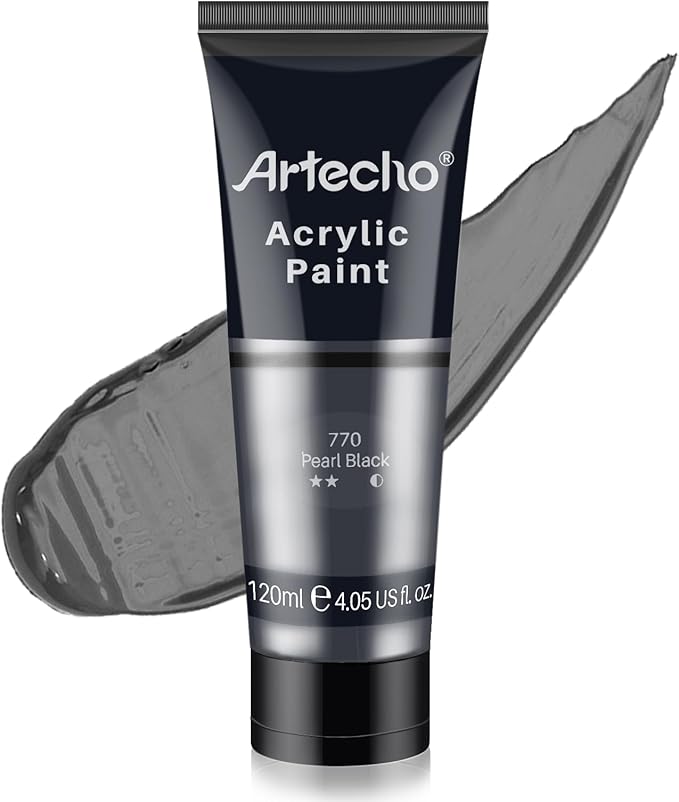 Artecho Black Acrylic Paint, Pearl Black (120ml / 4.05oz) Tubes, Art Craft Paints for Canvas, Rock, Stone, Wood, Fabric, Art Supplies