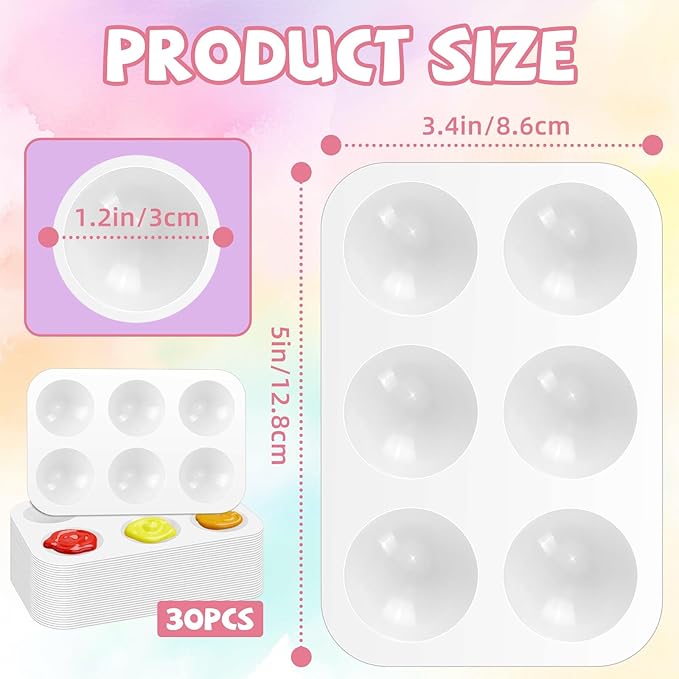 30 PCS White Plastic Watercolor Palette, 6 Well Rectangular Paint Palettes, Paint Tray Palettes, Paint Trays for Kids, for Painting, DIY Craft, Art Painting Class