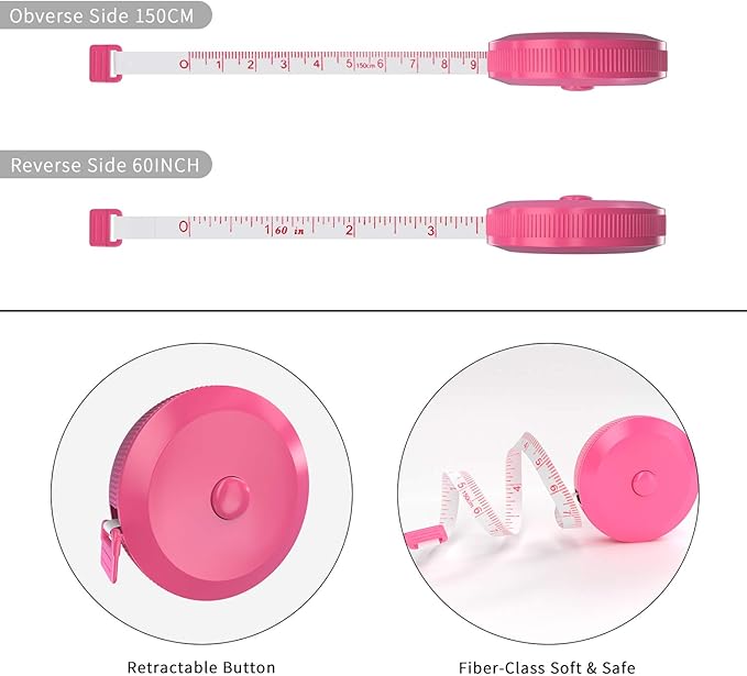 DiCUNO 60-Inch 1.5 Meter Soft and Retractable Tape Body Tailor Sewing Craft Cloth Dieting Measuring Tape (3 Pcs of Pink with Soft Tape)