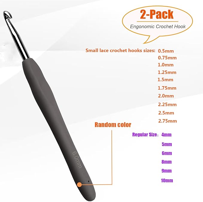 Mdoker 6mm 2PCS Crochet Hook Ergonomic Handle Crochet Hook Needles for Arthritic Hands,Extra Long Crochet Hooks for Beginner Crocheting Yarn(6mm)