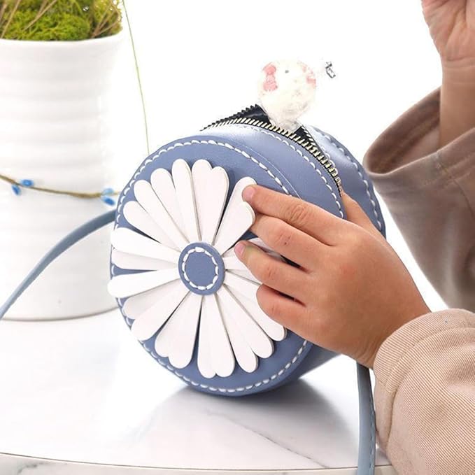 WADORN DIY Purse Sewing Kit, DIY Crafts Lovely Shoulder Bag Sewing Materials Cute Daisy Flower Sewing Pattern Round Bag Kit for Handmade Purse Making Accessories Birthday Xmas Valentine Gift, Blue