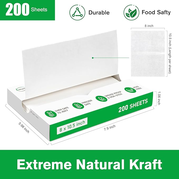 EcoDispose Precut POP UP Deli Paper Sheet Pack of 200, Interfolded Heavy Paper for Food Wrap and Serving (8" x 10-1/2", White）