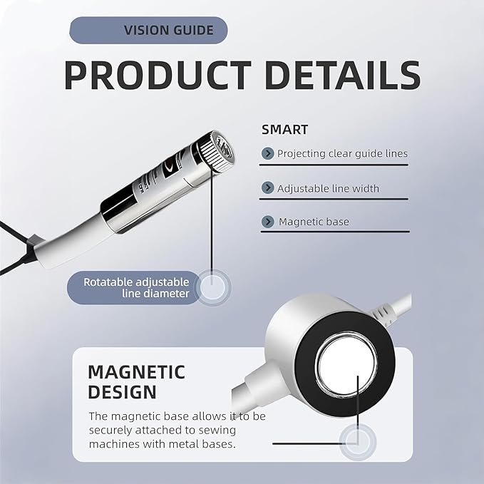 Magnetic Positioning Quilting Light for Sewing Machine | Adjustable Dot/Line/Crosshair Projection for Precision Stitching & Guide